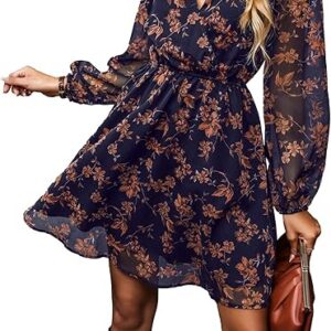 CUPSHE Women's Mini Dresses Casual Spring V Neck Chiffon Long Peasant Sleeves Flowy Spring Dress